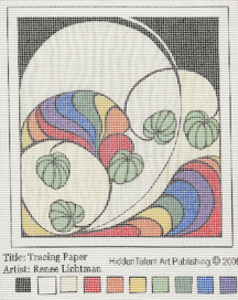 "Tracing Paper Needlepoint Art"  Pigmented Ink on Needlepoint Canvas, Needlepoint Art Gallery, Artist Renee FW Lichtman